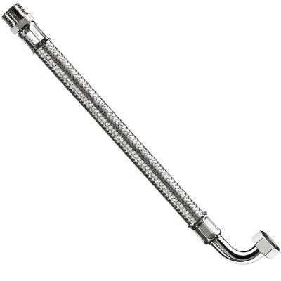 Attacco flessibile DN13 tipo gigante treccia acciaio inox AISI 304, maschio/curva femmina - Misura 1/2" x 3/4" L.30 cm 0095MK45030