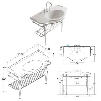 PAESTUM struttura a terra 105.59 h83 cm in ottone cromato per lavabo PA022. Peso 13 Kg PATL22