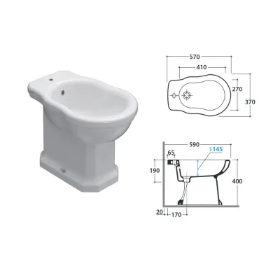 PAESTUM Bidet a terra 57x37 h.40 cm. Installazione distanziata da parete PA009BI