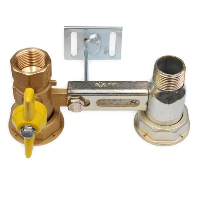 Mensola con rubinetto - ø 1" 1/4 - 3/4" x 3/4" - INT. 110 mm - con manopola a farfalla per contatori Gas dotata di zanca attorcigliata per tassello e guarnizioni 0000GN50422