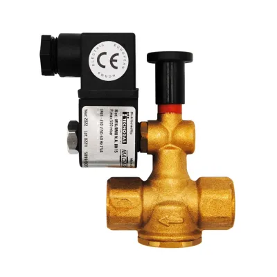 Elettrovalvola per gas in ottone 1/2" FF normalmente aperta a riarmo manuale senza tensione, pressione max. 500 mbar 00000050331