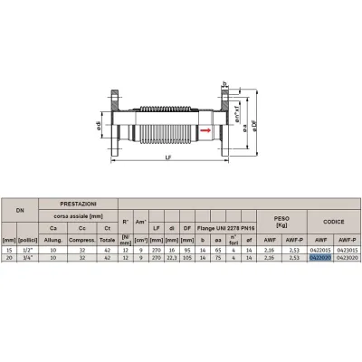 AWF compensatore assiale DN20 flangiato PN16 0422020