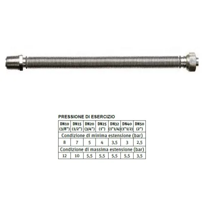 INOXESTENS tubo giunto flessibile per acqua 3/4" L. da 110 a 210 mm - DN tubo 20 mm - maschio fisso, femmina girevole 0502004