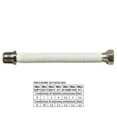 WHITESTENS Tubo flessibile per acqua 1" L. da 90 a 130 mm DN25 mm - Maschio fisso, femmina girevole 0512503