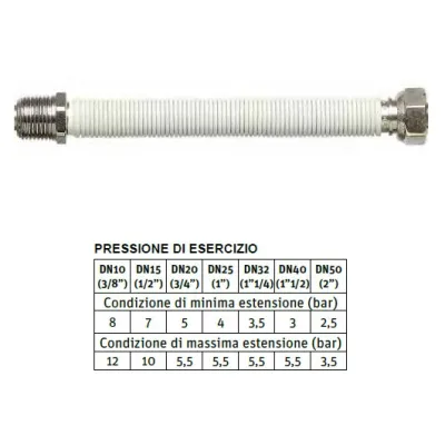 WHITESTENS tubo giunto flessibile per acqua 1" L. da 120 a 210 mm - DN tubo 25 mm - maschio fisso, femmina girevole 0512504