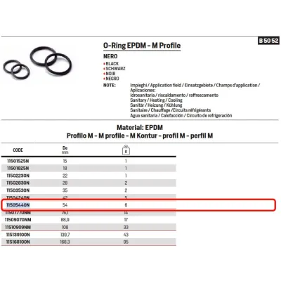 O-Ring EPDM nero - Profilo M - ø54 mm 11505440N