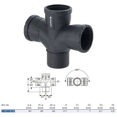 Braga curvata 87,5° Geberit Silent-Pro doppia ø90x90 mm 393.466.14.1