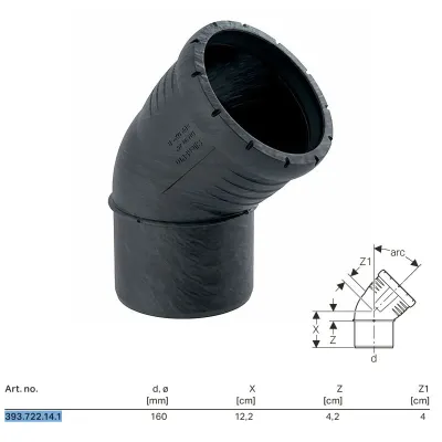 Curva 45° Geberit Silent-Pro ø160mm PP 393.722.14.1