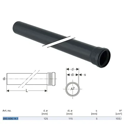 Tubo Geberit Silent-Pro con 1 bicchiere ø125 L.2000 mm 393.606.14.1