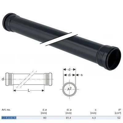 Tubo Geberit Silent-Pro con 2 bicchieri ø90 L.1000 mm 393.411.14.1