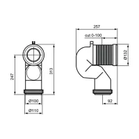 Ideal Standard curva tecnica per scarico a pavimento regolabile da 16 a 20 cm T002667