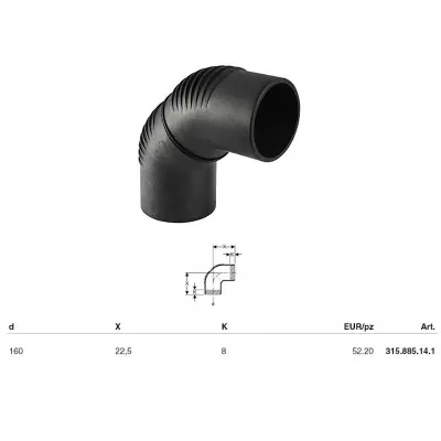 Silent DB20 Curva 88°30 PE-S2 ø160mm a saldare 315.885.14.1