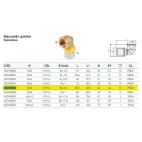 Raccordo gomito femmina 26 x 3 x 3/4" Pexal gas a pressare VS0180635