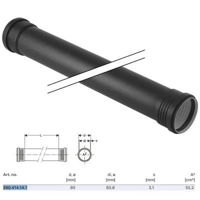 Silent-PP Tubo GTDM con 2 bicchieri ø90 x L.3000 mm 390.414.14.1