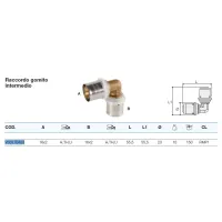 Raccordo gomito intermedio ø16/2 x 16/2 Pexal Brass - raccordo a pressare VS0170403