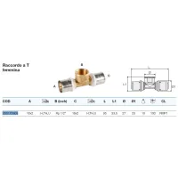 Raccordo a Tee femmina ø16/2 x 1/2" x 16/2 Pexal Brass - raccordo a pressare VS0170905