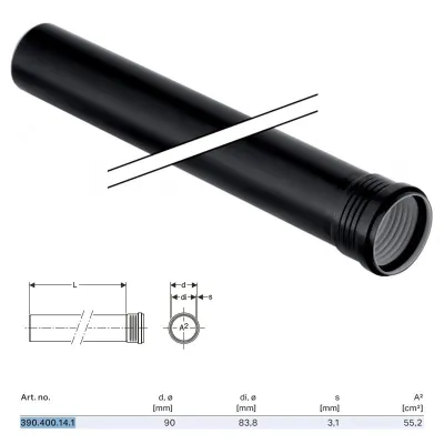 Silent-PP Tubo GTDM con 1 bicchiere ø90 x L.150 mm 390.400.14.1