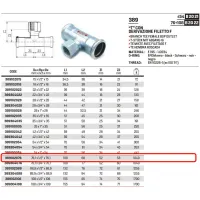 Tee con derivazione filetto F ø76,1 x 1/2"F x 76,1 a pressare 389102076