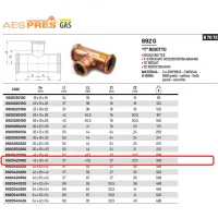 Tee ridotto femmina ø42 x 18 x 42 AESPRES GAS in rame a pressare 692042018G