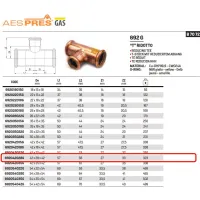 Tee ridotto femmina ø42 x 28 x 42 AESPRES GAS in rame a pressare 692042028G