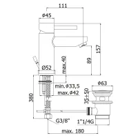 Stick miscelatore lavabo con scarico automatico 1"1/4G SK075HCR