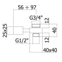 Supporto a muro "Quadro" per collegamento doccia esterno completo di flessibile ottone 1/2" x 1/2" L. 600mm ZCOL840CR