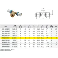 4007 Tee a 90° ø26 x 3/4"F x 26 con derivazione femmina raccordo in ottone a pressare DeltaPress 4007260003001