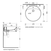 Flaminia TWIN SET 52 lavabo sospeso 52 cm, monoforo, con troppopieno, colore bianco finitura lucido 5050/S 5050/S