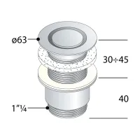 Piletta a scarico libero in ottone cromato per lavabo e bidet ø63x1"1/4 mod. Lanterna Linse -147.5455