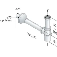 Sifone bottiglia in ottone cromato ø1" x 26 con rosone ottone ø75 mod. Europa -317.2234