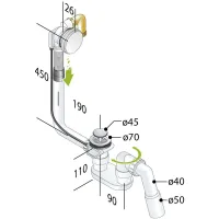 Piletta vasca con comando a cavo in PP con erogazione al troppo pieno ø70x40/50 - mod. Leonessa -491.0618