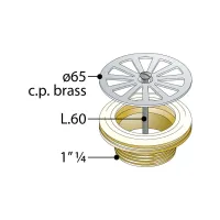 Piletta universale a griglia in ottone cromato ø65 - sottoparte ottone 1"1/4 - vite L. 60 --55.1605