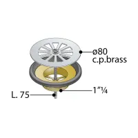 Piletta a griglia in ottone per piatto doccia con foro ø60 - griglia ø80 x 1"1/4 --55.1655