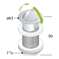 Piletta anti-ladro in ottone cromato per lavabo e bidet H.90 ø63 x 1.1/4" con troppopieno - mod. Trotter -830.1805