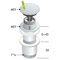 Piletta a vite clic-clac in ottone cromato per lavabo e bidet - mod. Zarpazo hotellerie 8532.3105