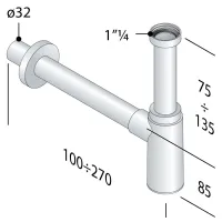 Sifone design in ottone cromato - uscita L. 250 × ø32 - entrata H. 120 × 1"1/4 - mod. Mao Mao -916.3245K