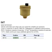 INT - NEW INTERVENT Valvola automatica DN 1/2" per sfogo aria con coperchio svitabile per ispezione 0248015