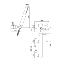 Light miscelatore vasca/doccia con deviatore con supporto a muro snodato in metallo con doccia e flessibile - finitura Steel looking LIG023ST