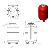 Vaso di espansione da 200 litri per impianto solare SOLARVAREM CE resistente al glicole, con flangia in acciaio inox avvitata, colore rosso R8200481S4000000