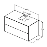 Conca mobile lavabo 1002x505x550 mm con finiture noce scurocassetti - Push-to-open T3942Y5