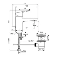 Ideal Standard Ceraplan miscelatore monocomando per lavabo, con scarico, con aeratore 5 l/min e fissaggi EasyFix, finitura cromo BD214AA