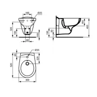 Ideal Standard Eurovit bidet sospeso, dim. 3360x520x350 mm, bianco V493101