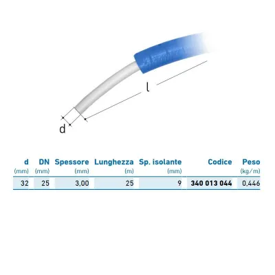Tubo SANIPOL isolato - azzurro - ø32 - rotolo 25 metri (prezzo al metro - minimo acquistabile 25 metri) 340013044