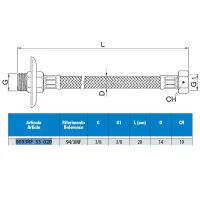 Attacco flessibile DN10 treccia acciaio inox AISI 304 - maschio prolungato/femmina - rosone scorrevole in acciaio inox - Misura 3/8" x 3/8" L.20 cm 0093RF33020