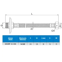 Attacco flessibile DN10 treccia acciaio inox AISI 304 - maschio prolungato/femmina - rosone scorrevole in acciaio inox - Misura 3/8" x 3/8" L.30 cm 0093RF33030