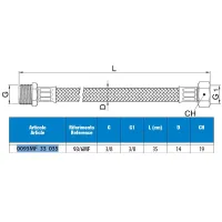 Attacco flessibile DN10 treccia acciaio inox AISI 304 - maschio/femmina - Misura 3/8" x 3/8" L.35 cm 0093MF33035