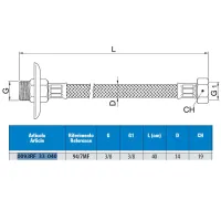 Attacco flessibile DN10 treccia acciaio inox AISI 304 - maschio prolungato/femmina - rosone scorrevole in acciaio inox - Misura 3/8" x 3/8" L.40 cm 0093RF33040