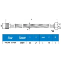 Attacco flessibile DN10 treccia acciaio inox AISI 304 - maschio/femmina - Misura 3/8" x 3/8" L.50 cm 0093MF33050