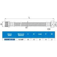 Attacco flessibile DN10 treccia acciaio inox AISI 304 - maschio/femmina - Misura 3/8" x 1/2" L.20 cm 0093MF34020