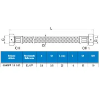 Attacco flessibile DN10 treccia acciaio inox AISI 304 - femmina/femmina - Misura 3/8" x 1/2" L.25 cm 0093FF34025